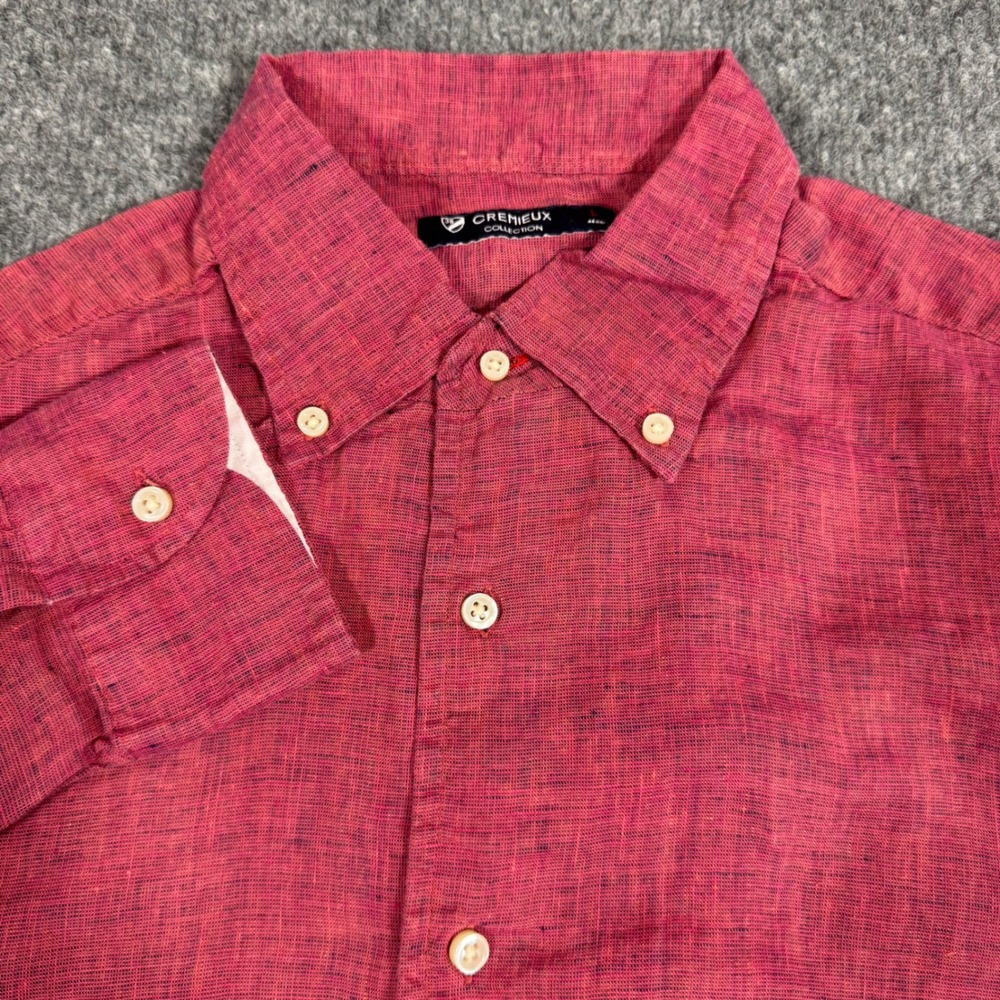 Cremieux Collection Button Down Long Sleeve Mens Large Red 100% Linen EUC